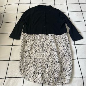 COS Black and White 3/4 Sleeve Speckled Midi Shirt Dress